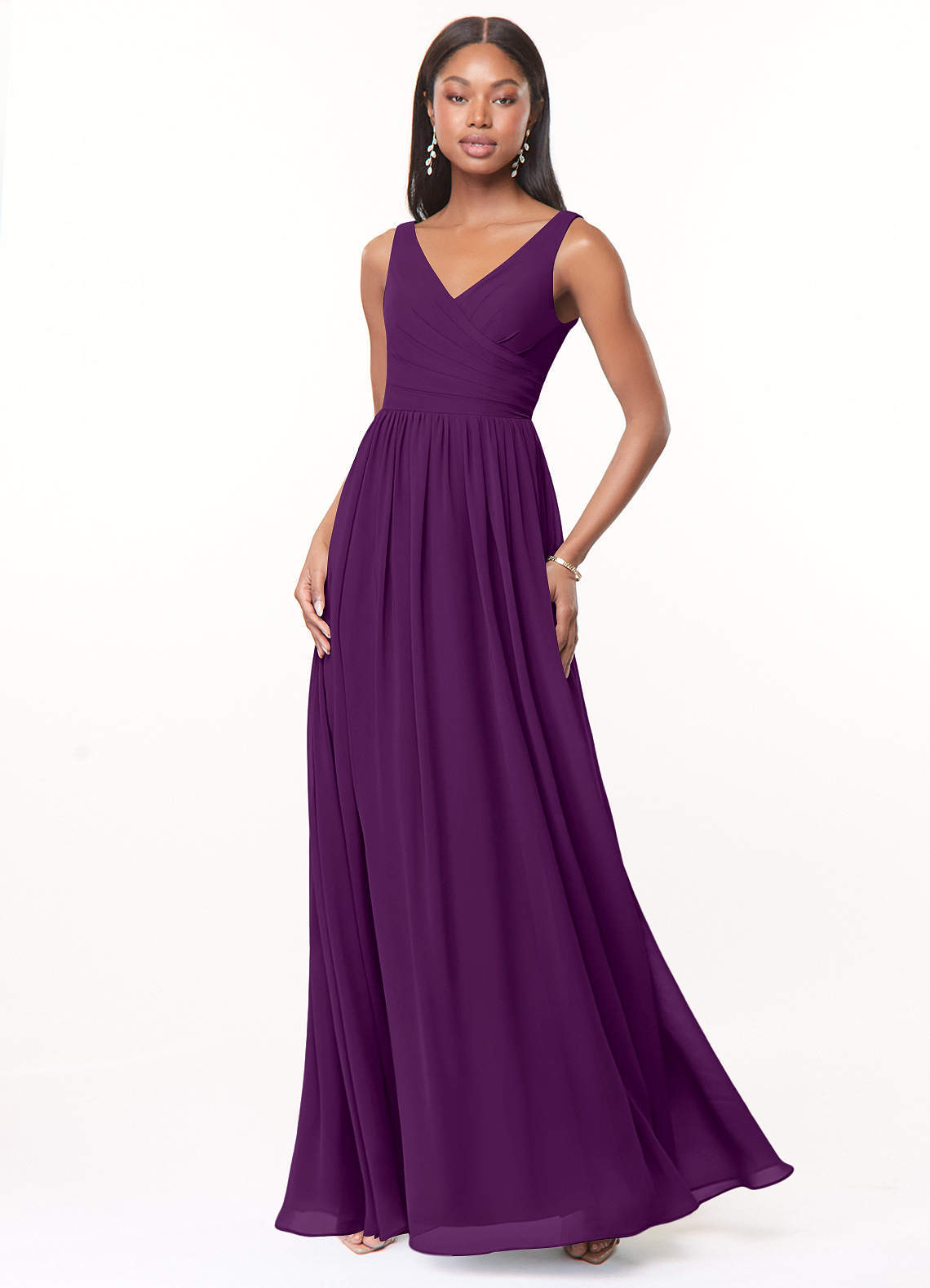 elyessen Keyla Dusty Blue A-Line V-Neck Pleated Chiffon Dress 5