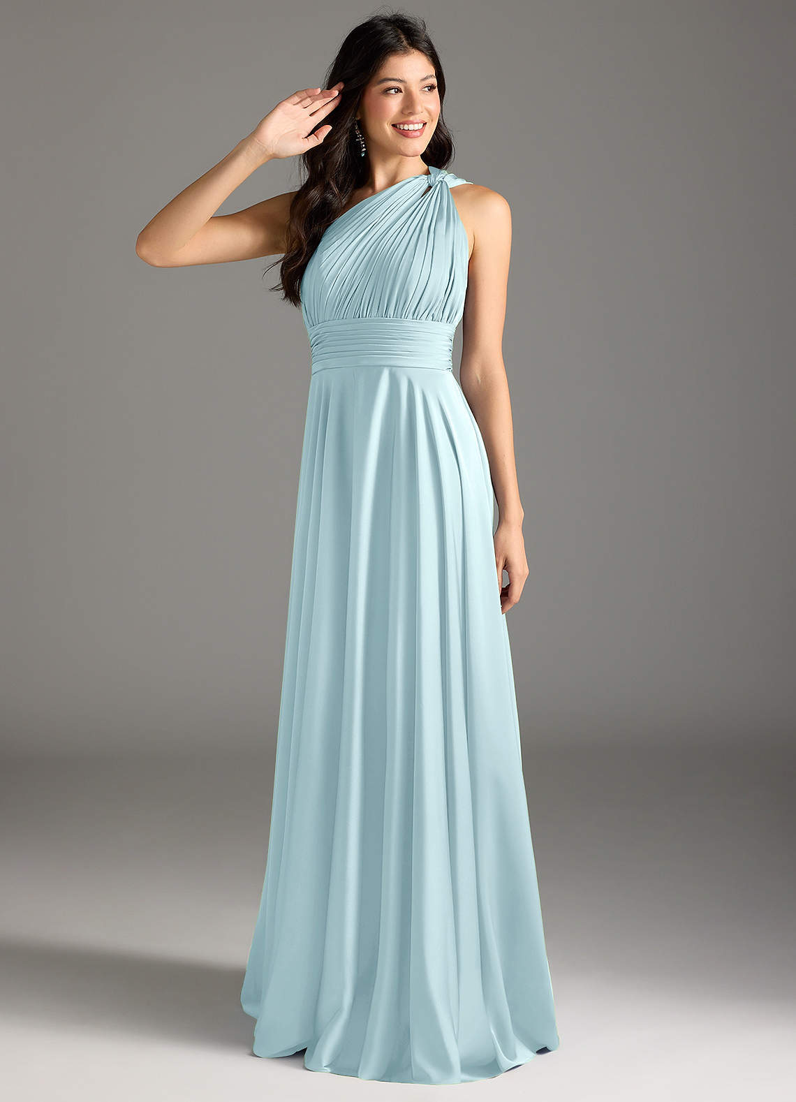 elyessen Charlize Dusty Sage A-Line One Shoulder Stretch Satin Dress 3