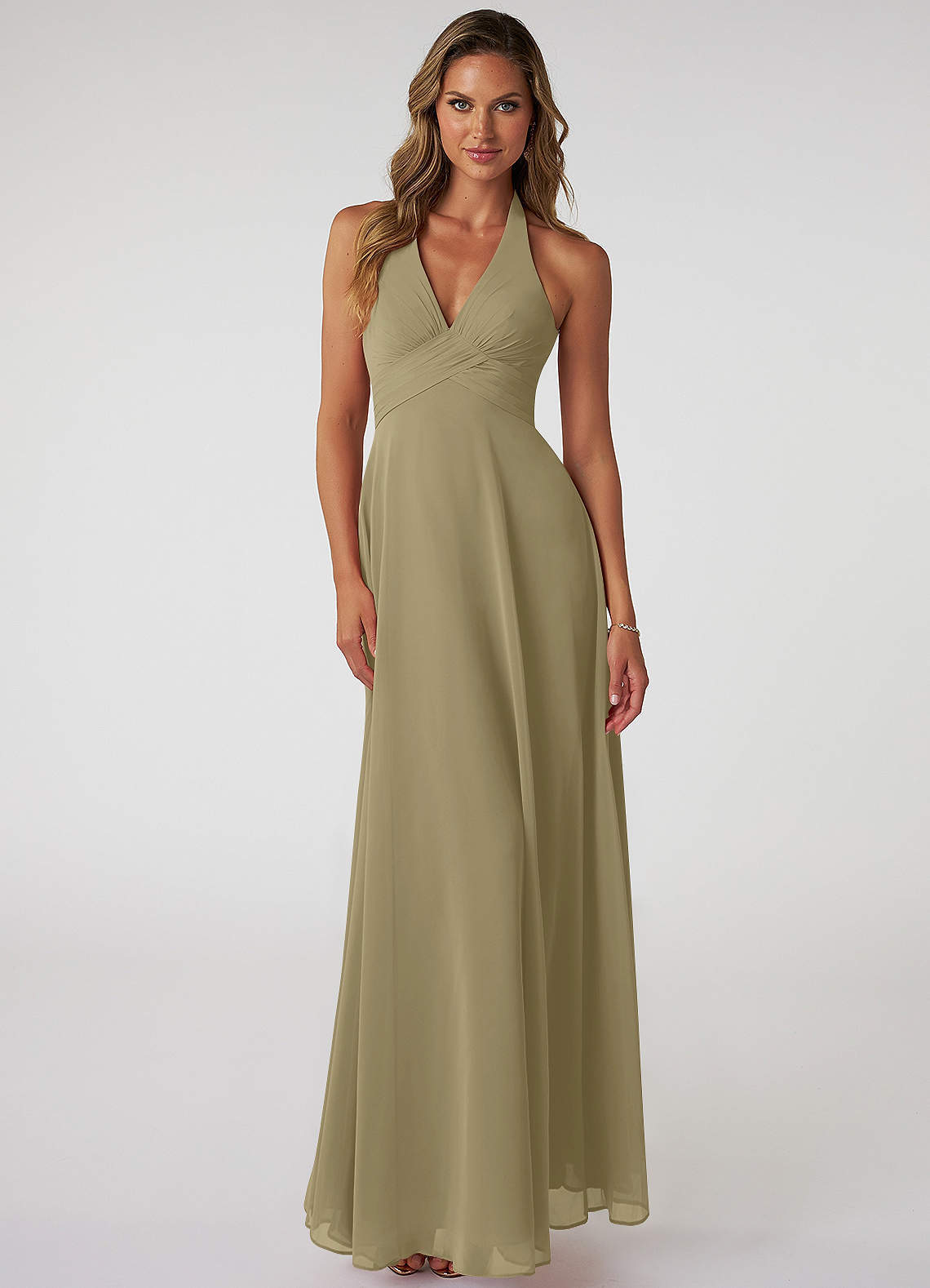 elyessen Tessie Sky Blue A-Line V-Neck Pleated Chiffon Dress 1