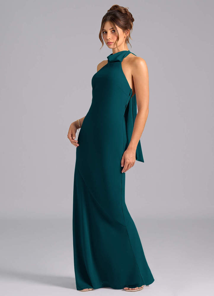 elyessen Velli Dusty Blue Mermaid High Neck Chiffon Dress 2