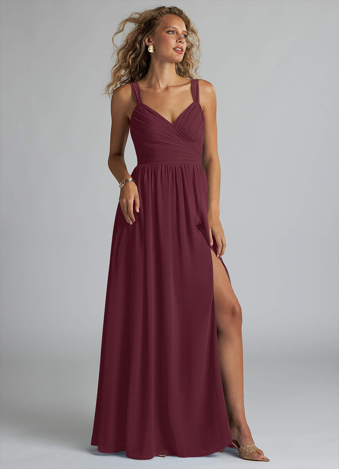 elyessen Aziza Sky Blue A-Line V-Neck Pleated Chiffon Dress 6
