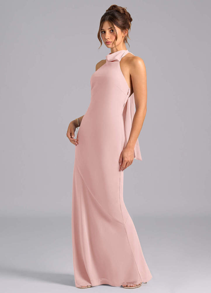 elyessen Velli Dusty Blue Mermaid High Neck Chiffon Dress 4
