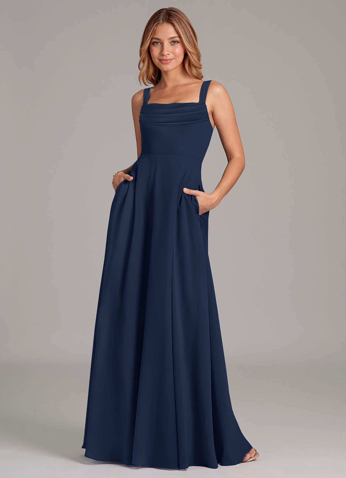 elyessen Shaude Sky Blue A-Line Pleated Chiffon Dress 3