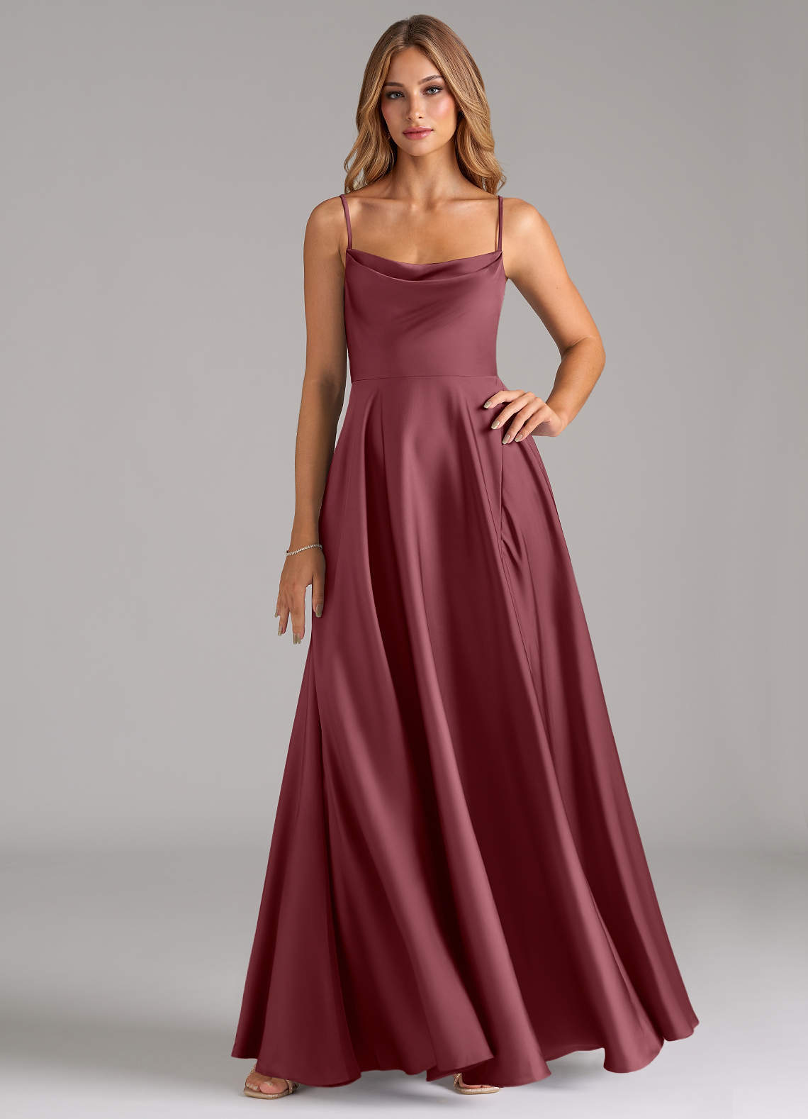 elyessen Elle Sky Blue A-Line Pleated Stretch Satin Dress 5