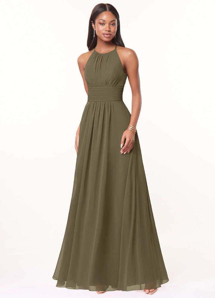elyessen Bonnie Burgundy A-Line Keyhole Ruched Chiffon Dress 2