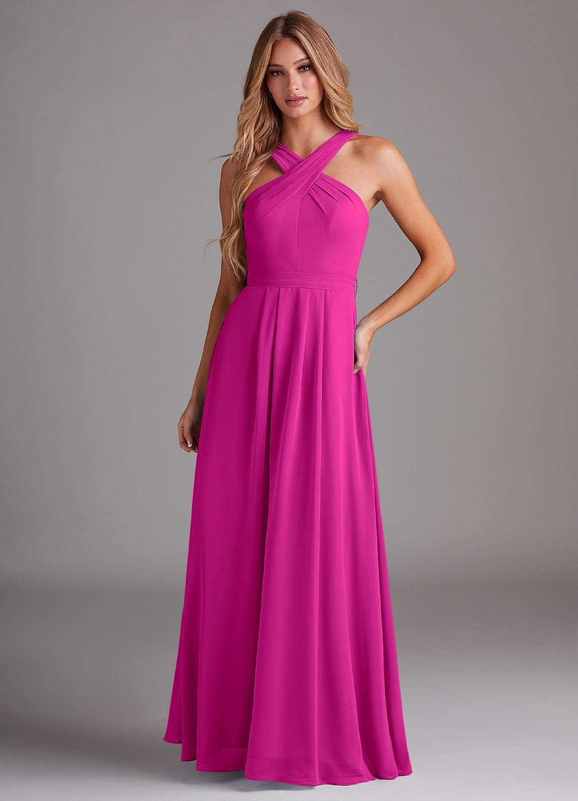 elyessen Dixie Sky Blue A-Line Halter Pleated Chiffon Dress 4