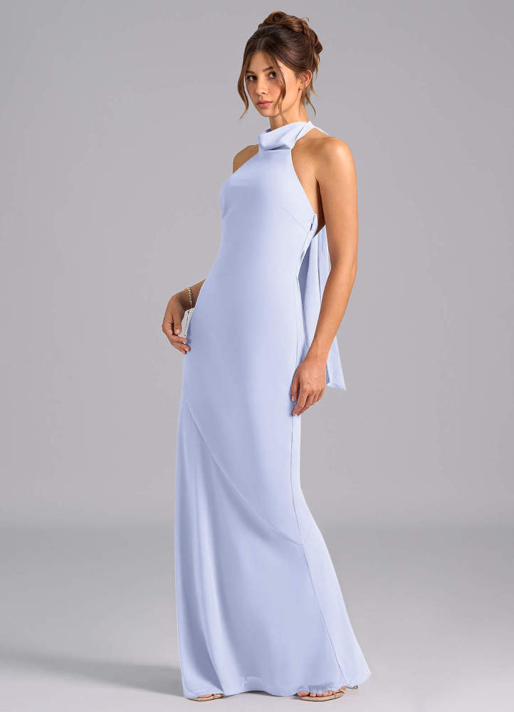 elyessen Velli Dusty Blue Mermaid High Neck Chiffon Dress 4