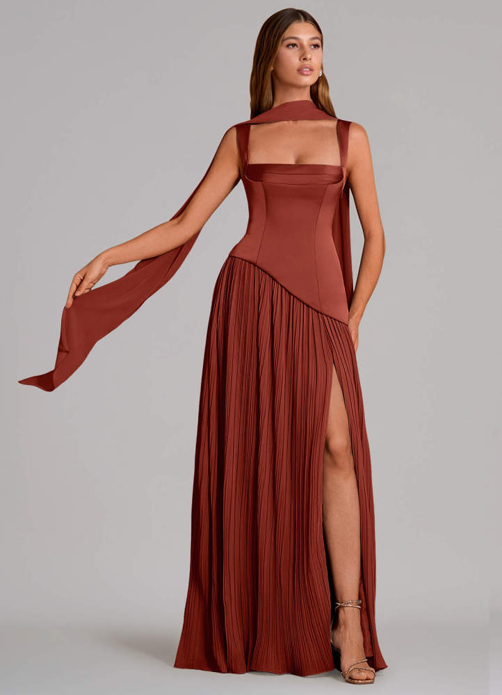 elyessen Stephanie Black A-Line Pleated Stretch Satin Dress 5