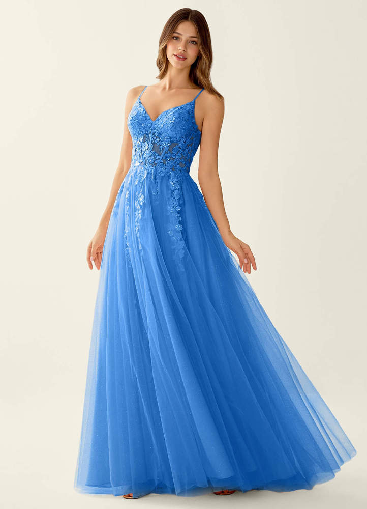 Mayami Pink Lace Sequin Embroidery Tulle Prom Dress