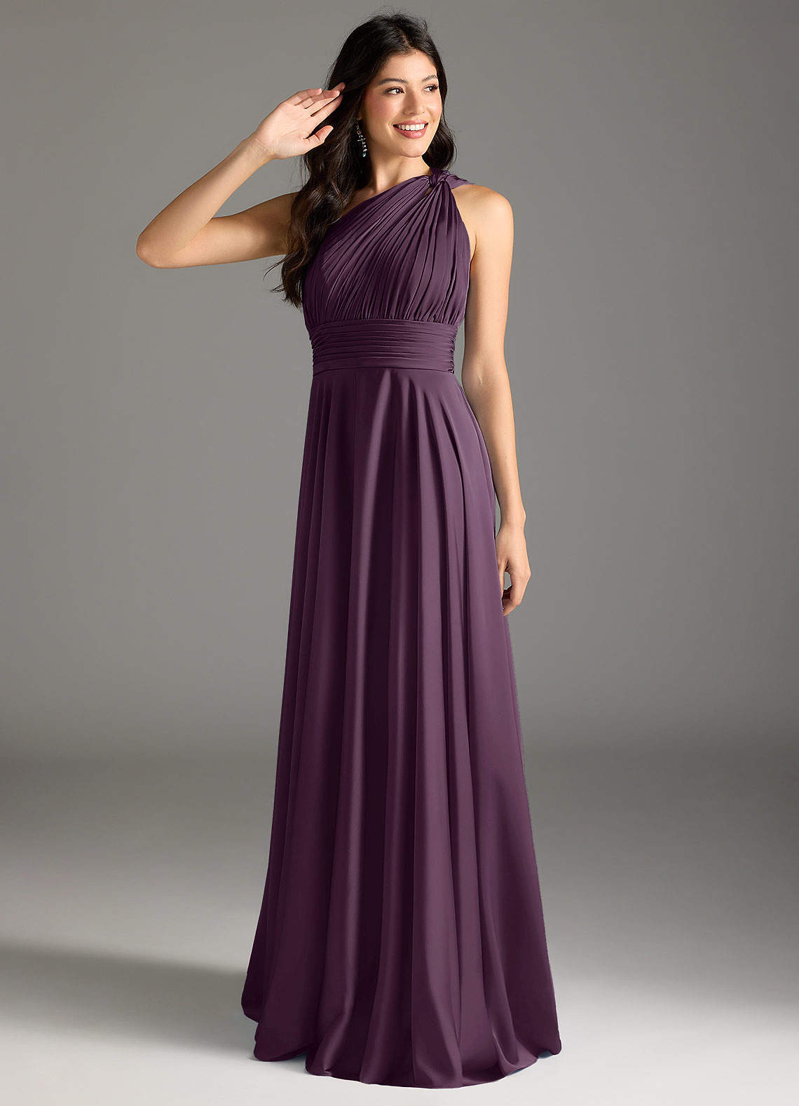 elyessen Charlize Dusty Sage A-Line One Shoulder Stretch Satin Dress 5