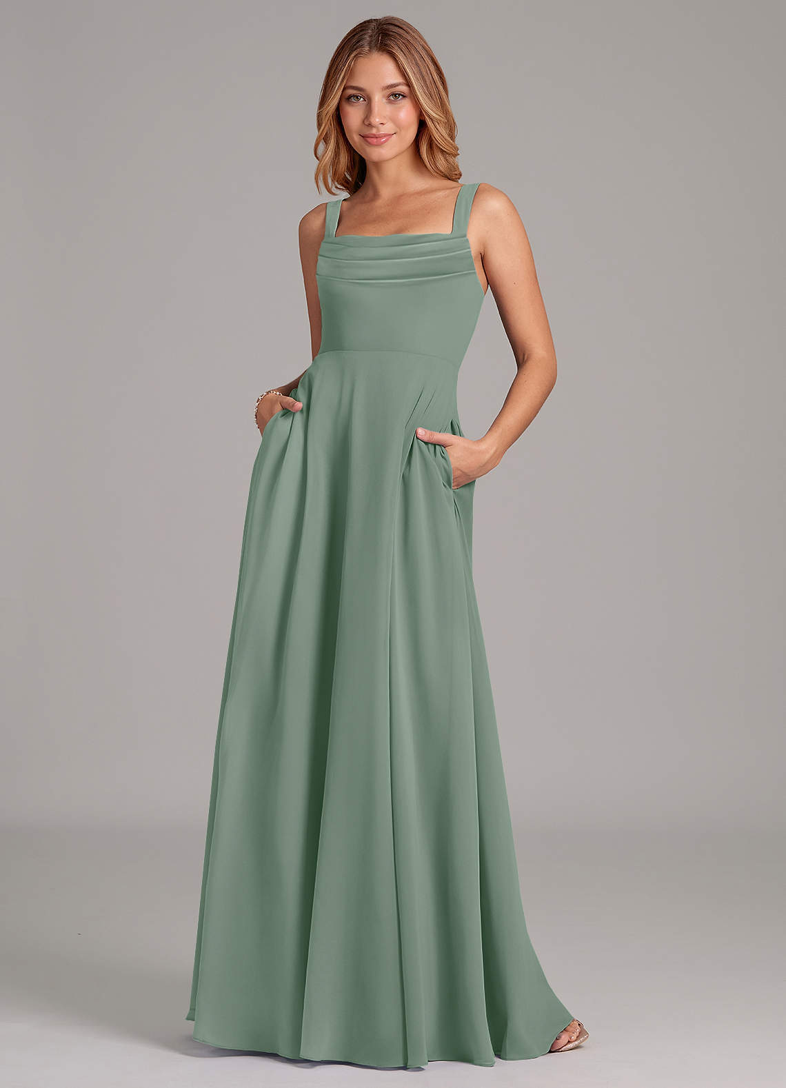 elyessen Shaude Sky Blue A-Line Pleated Chiffon Dress 1