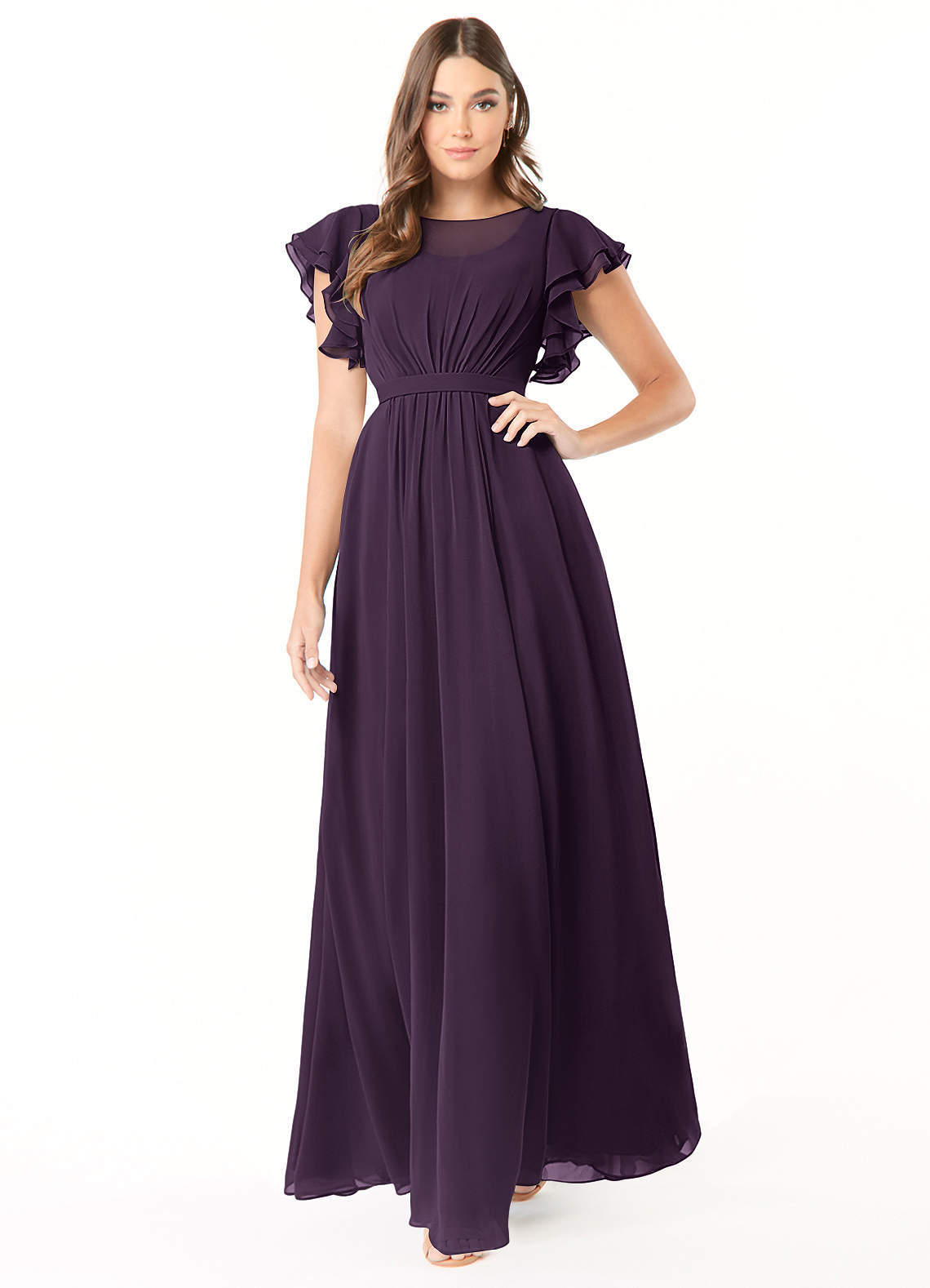 elyessen Daphne A-Line Ruffled Chiffon Floor-Length Dress Eucalyptus 5