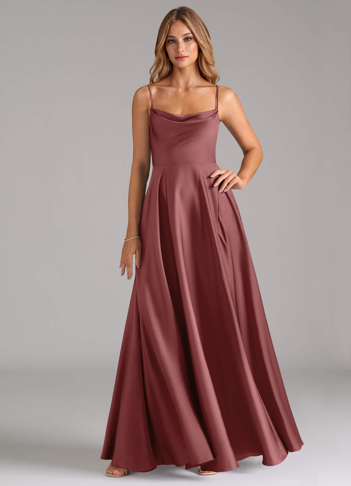 elyessen Elle Sky Blue A-Line Pleated Stretch Satin Dress 5