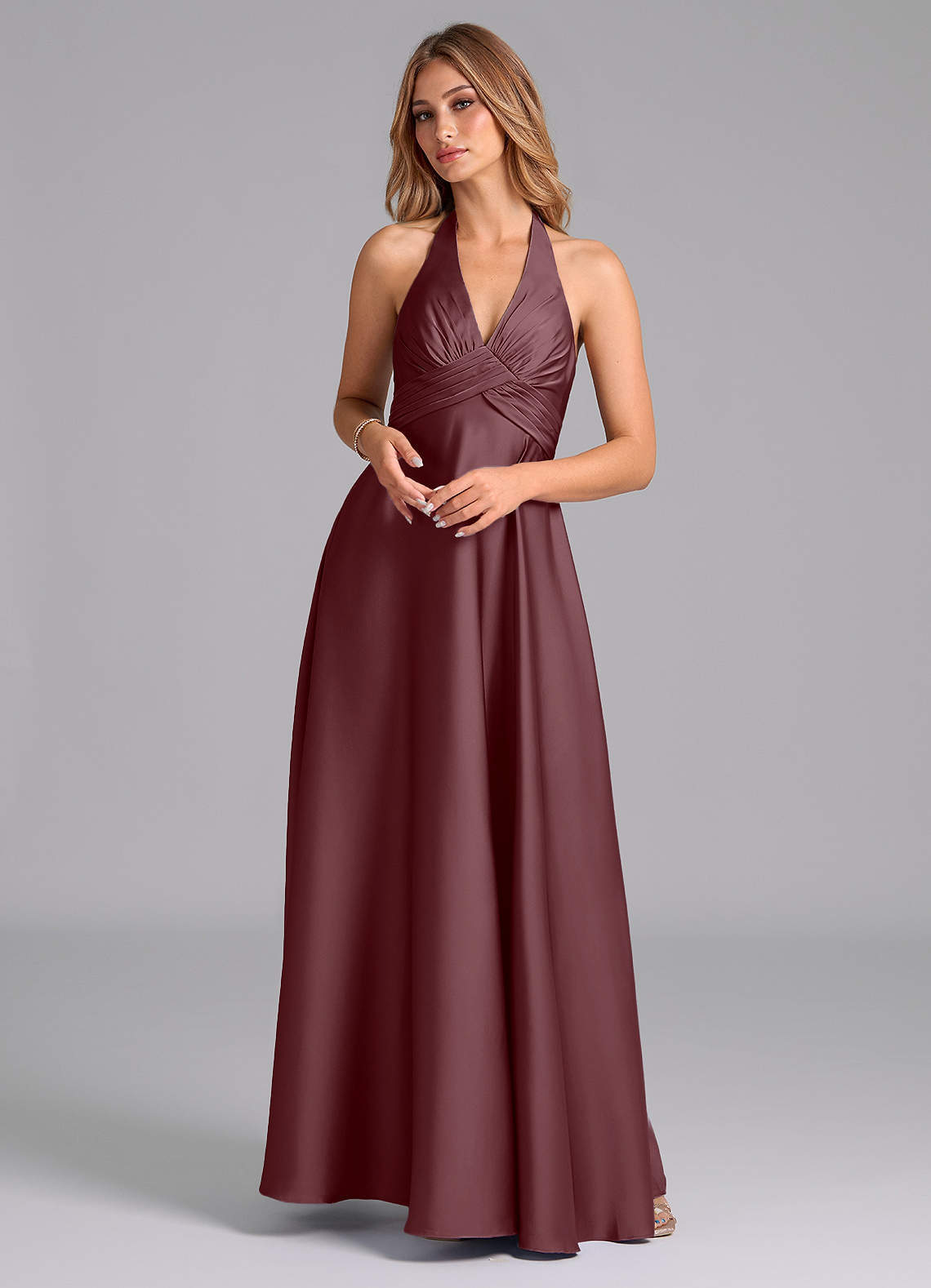 elyessen Tessie Terracotta A-Line Pleated Stretch Satin Dress 5