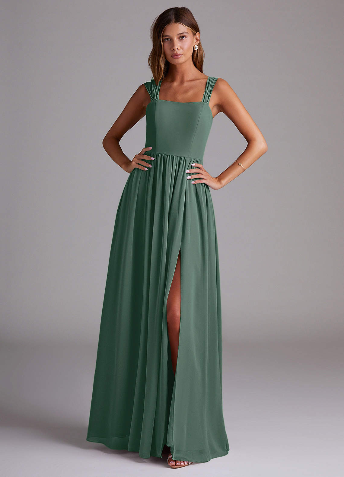 elyessen Calianna Dusty Blue A-Line Off the Shoulder Chiffon Convertible Dress 1