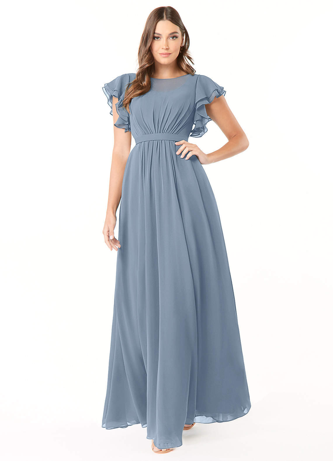elyessen Daphne A-Line Ruffled Chiffon Floor-Length Dress Eucalyptus 3