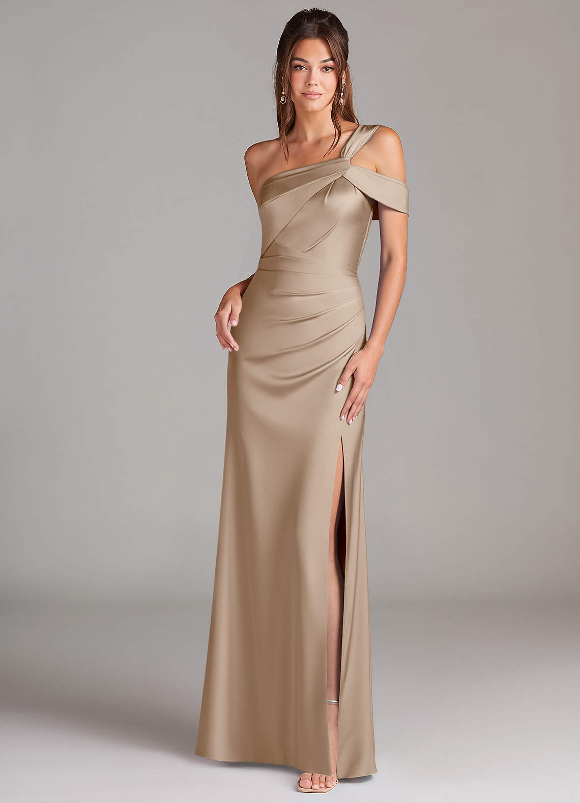 elyessen Wynter Black Sheath One Shoulder Stretch Satin Dress 7