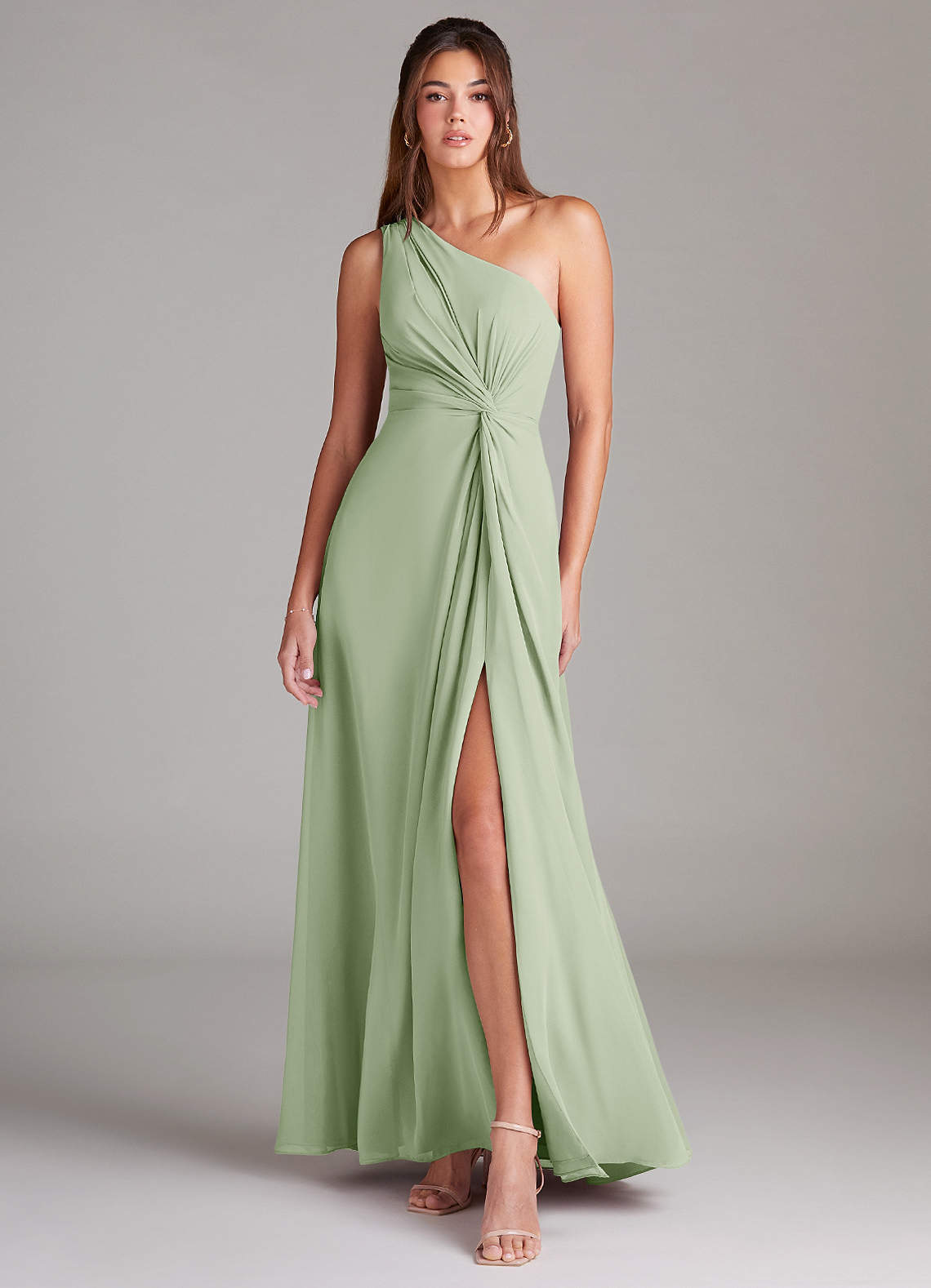 elyessen Brooke Sky Blue A-Line One Shoulder Chiffon Dress 1
