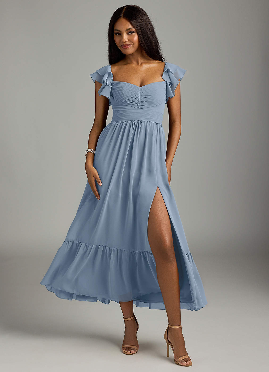 elyessen Anaya Blue Vintage Floral A-Line Sweetheart Neckline Chiffon Dress 3