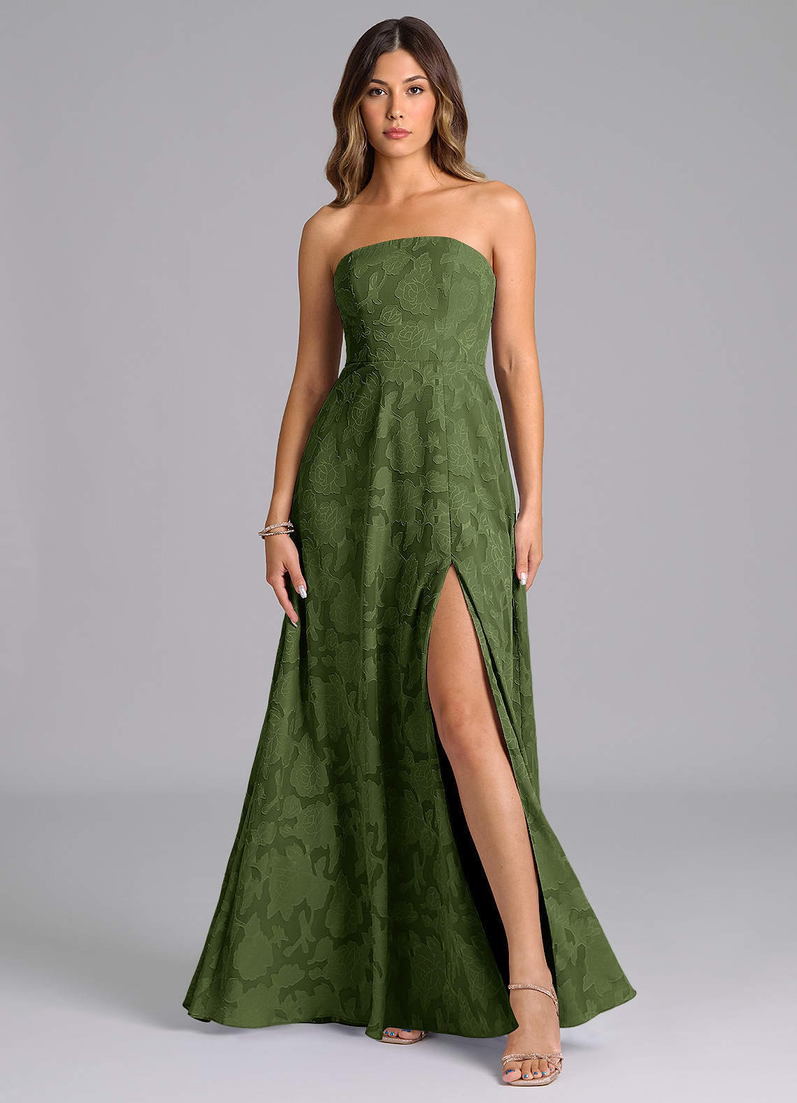 elyessen Wren Dusty Sage A-Line Strapless Floral Burnout Dress 1