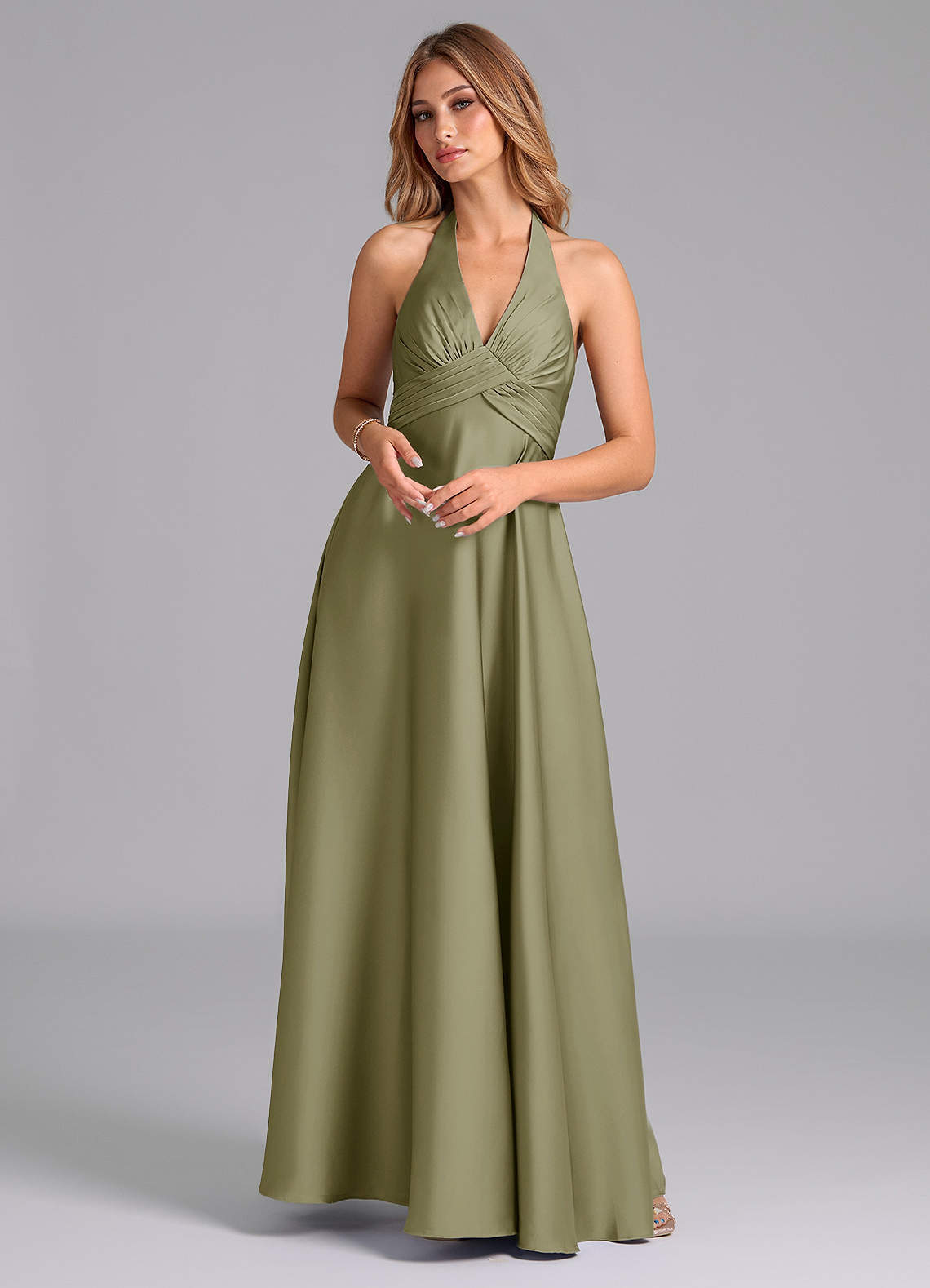 elyessen Tessie Terracotta A-Line Pleated Stretch Satin Dress 1