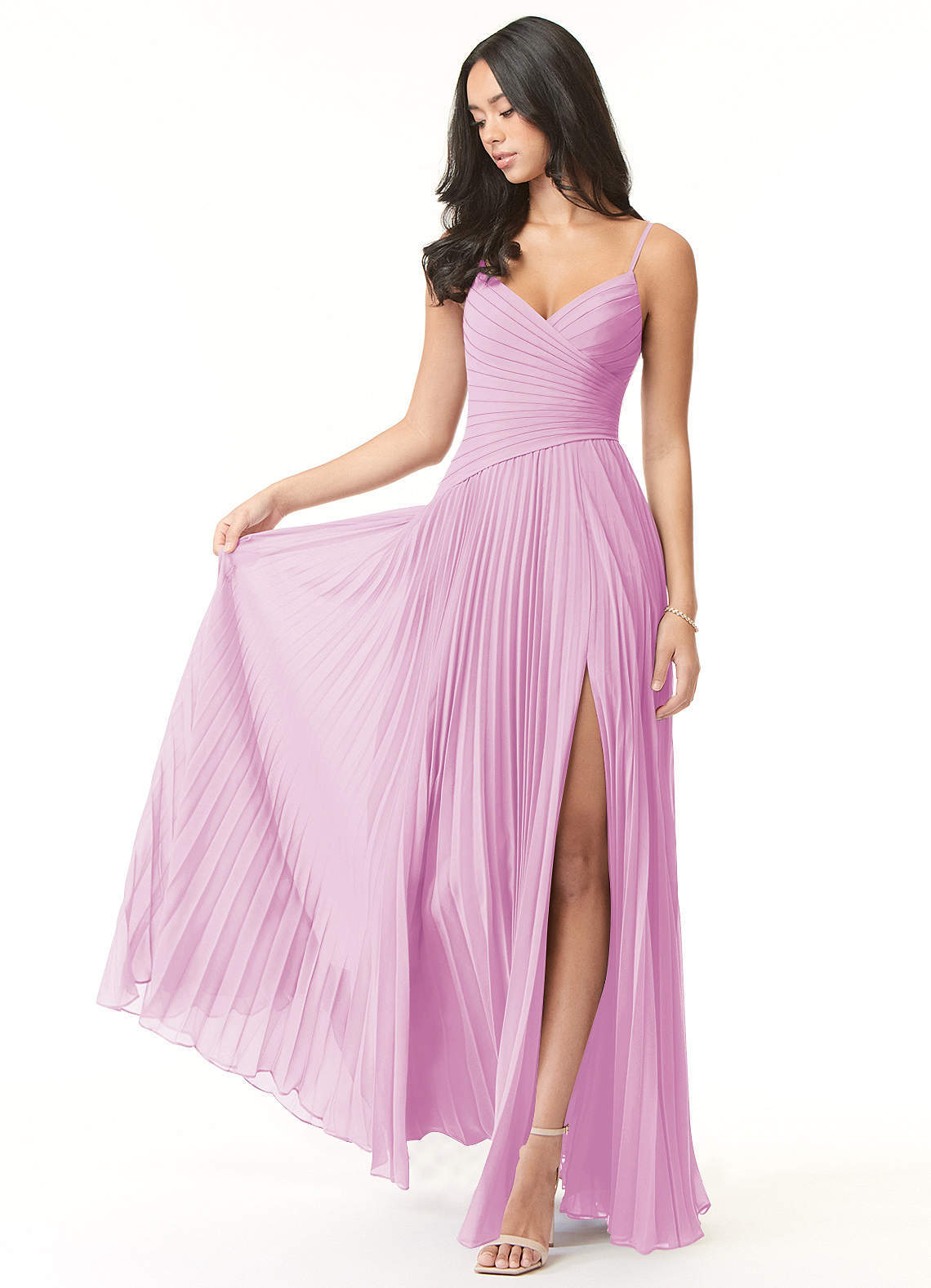 elyessen Vini Sky Blue A-Line V-Neck Pleated Chiffon Dress 4