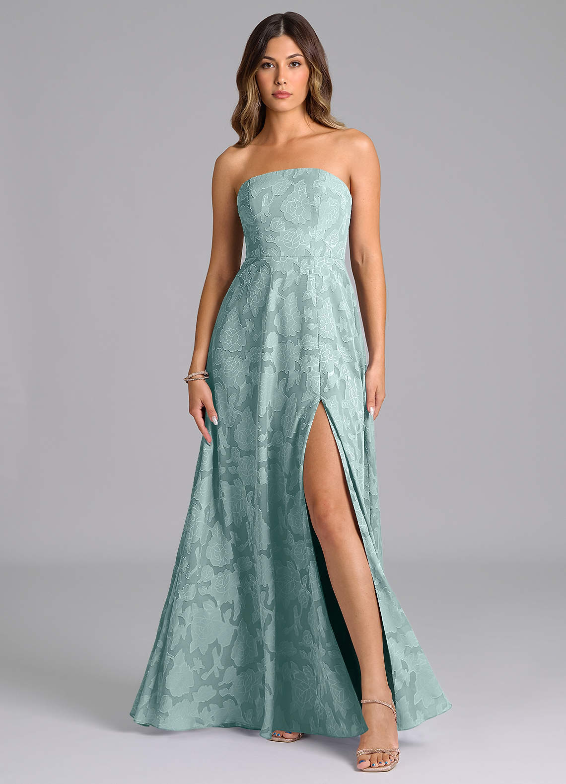 elyessen Wren Dusty Sage A-Line Strapless Floral Burnout Dress 2