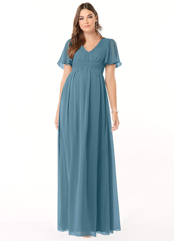 elyessen Verna A-Line V-Neck Ruched Chiffon Floor-Length Dress Cabernet 3