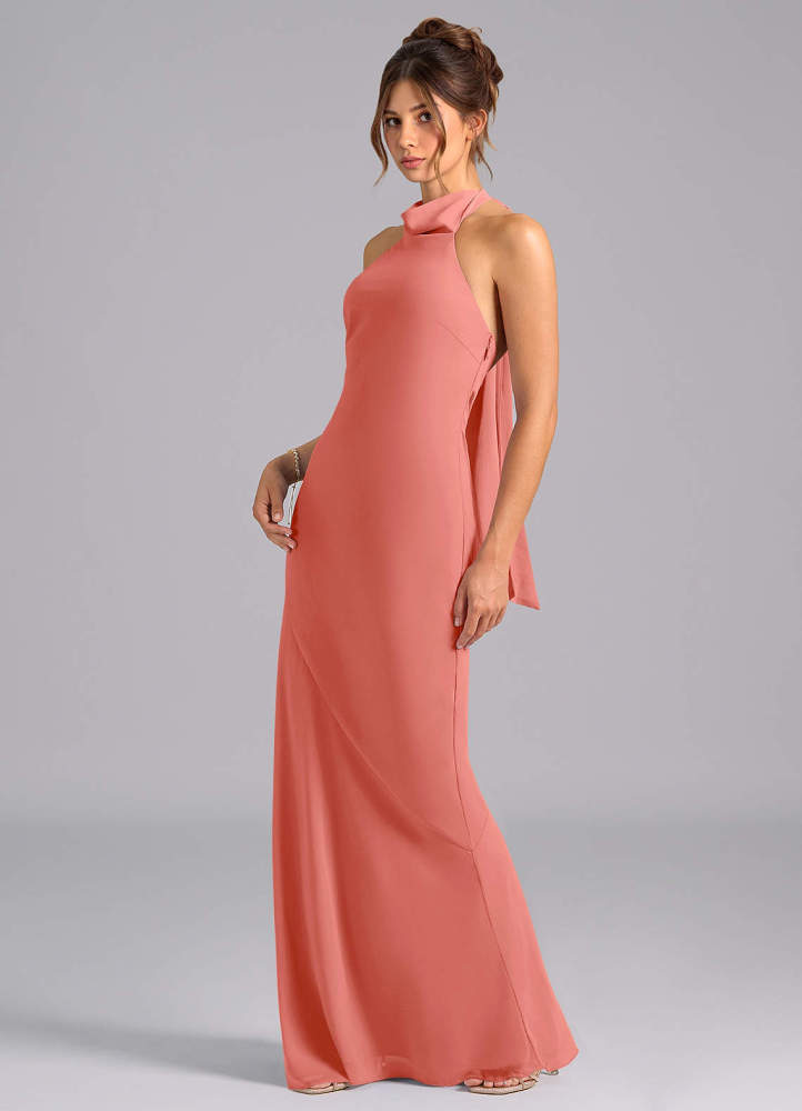 elyessen Velli Dusty Blue Mermaid High Neck Chiffon Dress 4