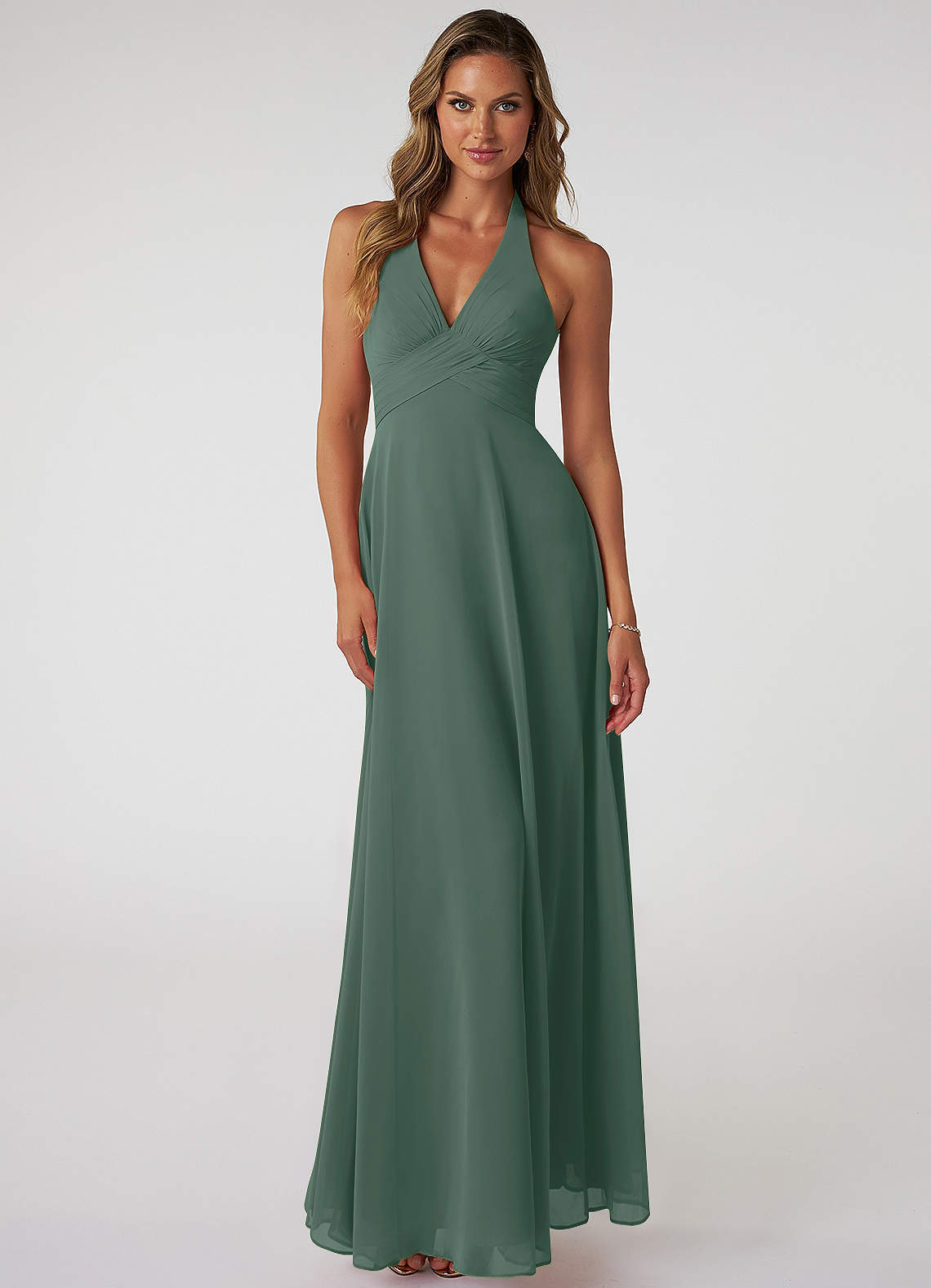 elyessen Tessie Sky Blue A-Line V-Neck Pleated Chiffon Dress 1