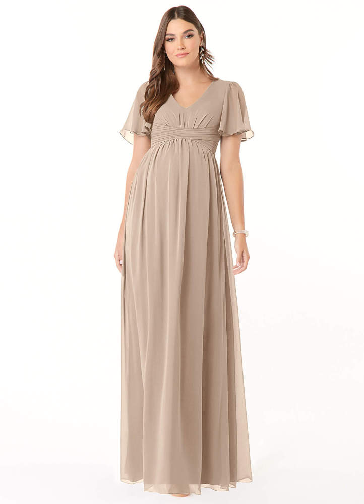 elyessen Verna A-Line V-Neck Ruched Chiffon Floor-Length Dress Cabernet 7