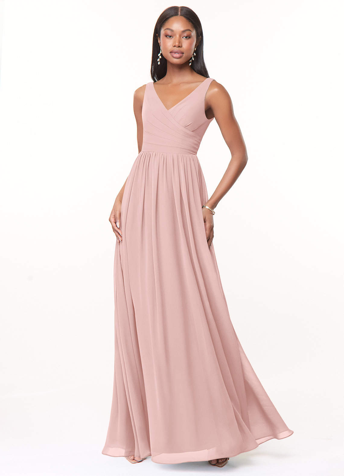elyessen Keyla Dusty Blue A-Line V-Neck Pleated Chiffon Dress 4