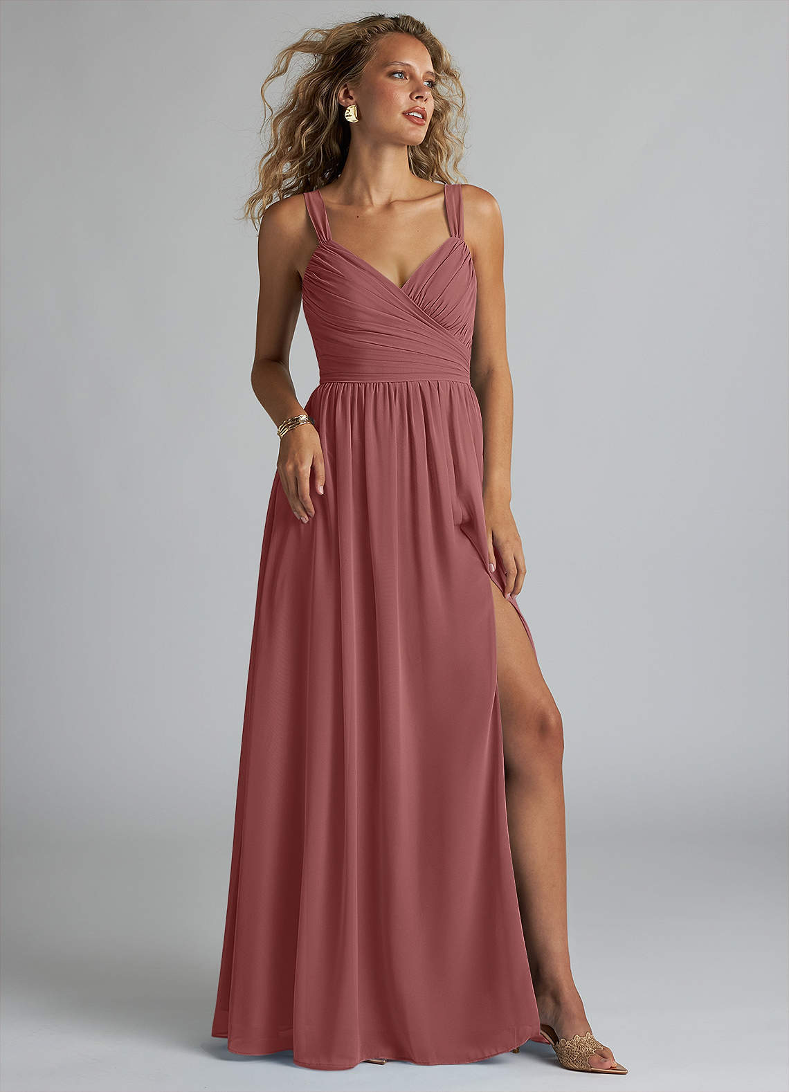 elyessen Aziza Sky Blue A-Line V-Neck Pleated Chiffon Dress 5