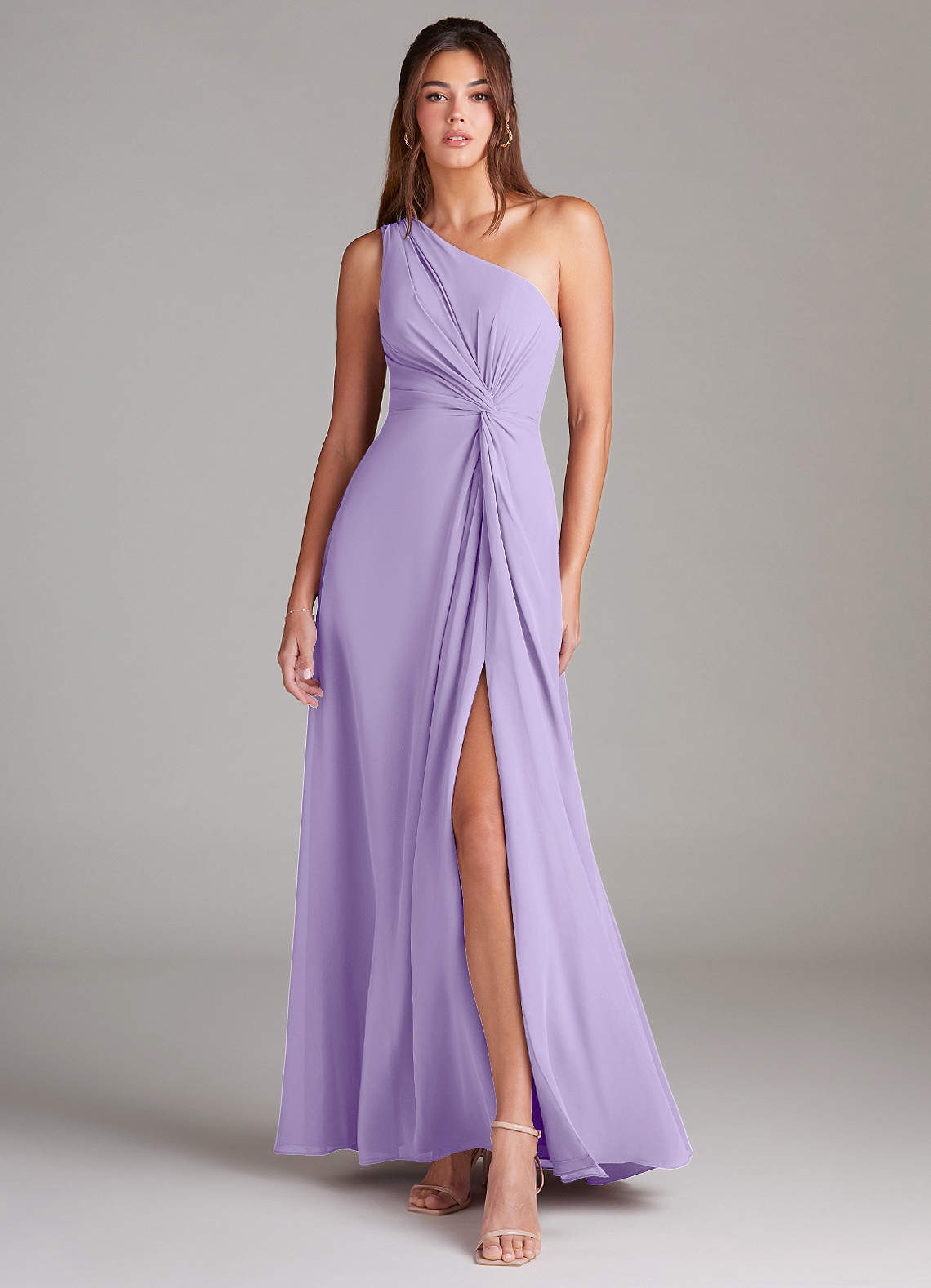 elyessen Brooke Sky Blue A-Line One Shoulder Chiffon Dress 5