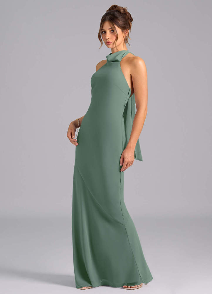 elyessen Velli Dusty Blue Mermaid High Neck Chiffon Dress 1