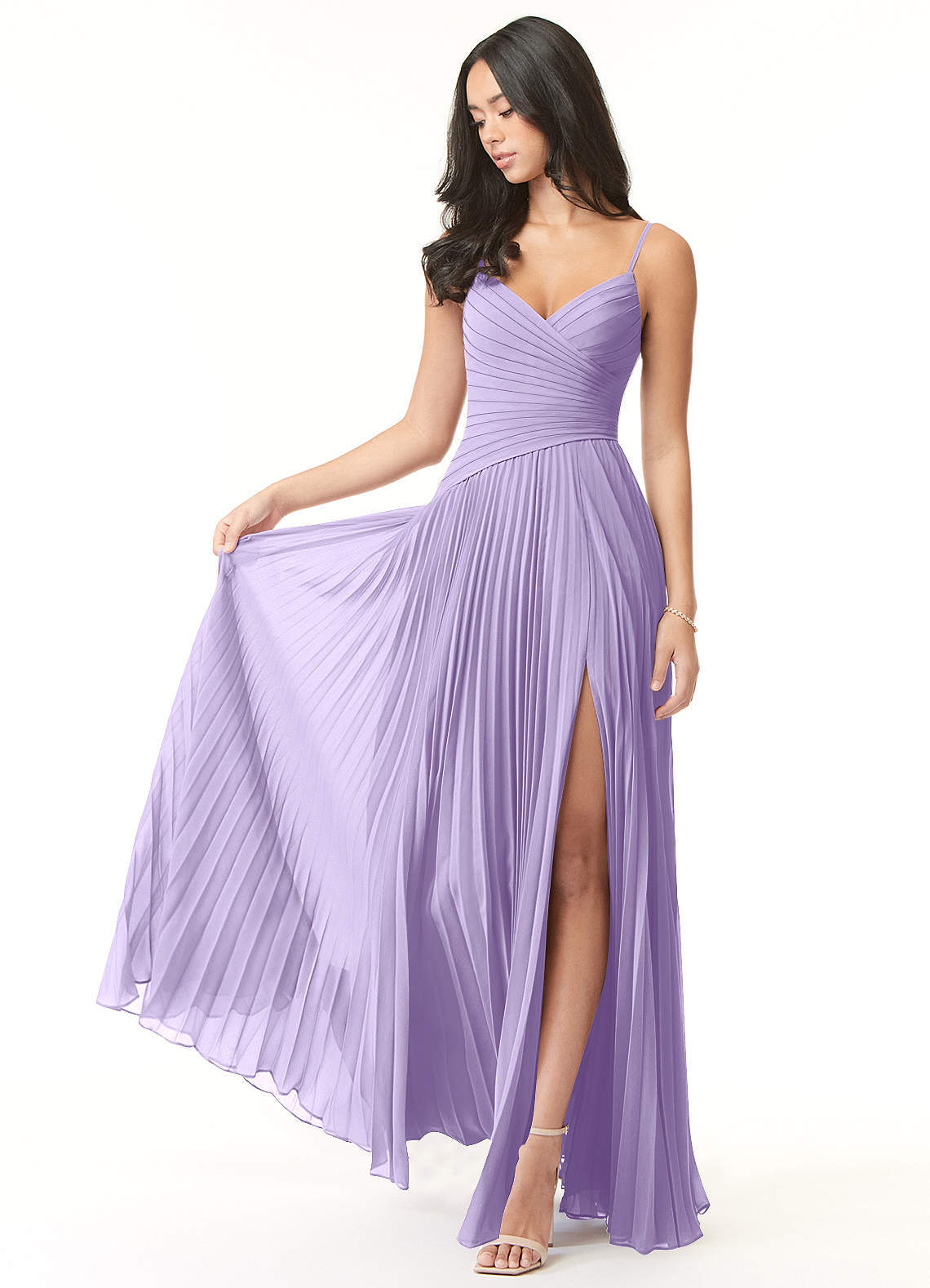 elyessen Vini Sky Blue A-Line V-Neck Pleated Chiffon Dress 4
