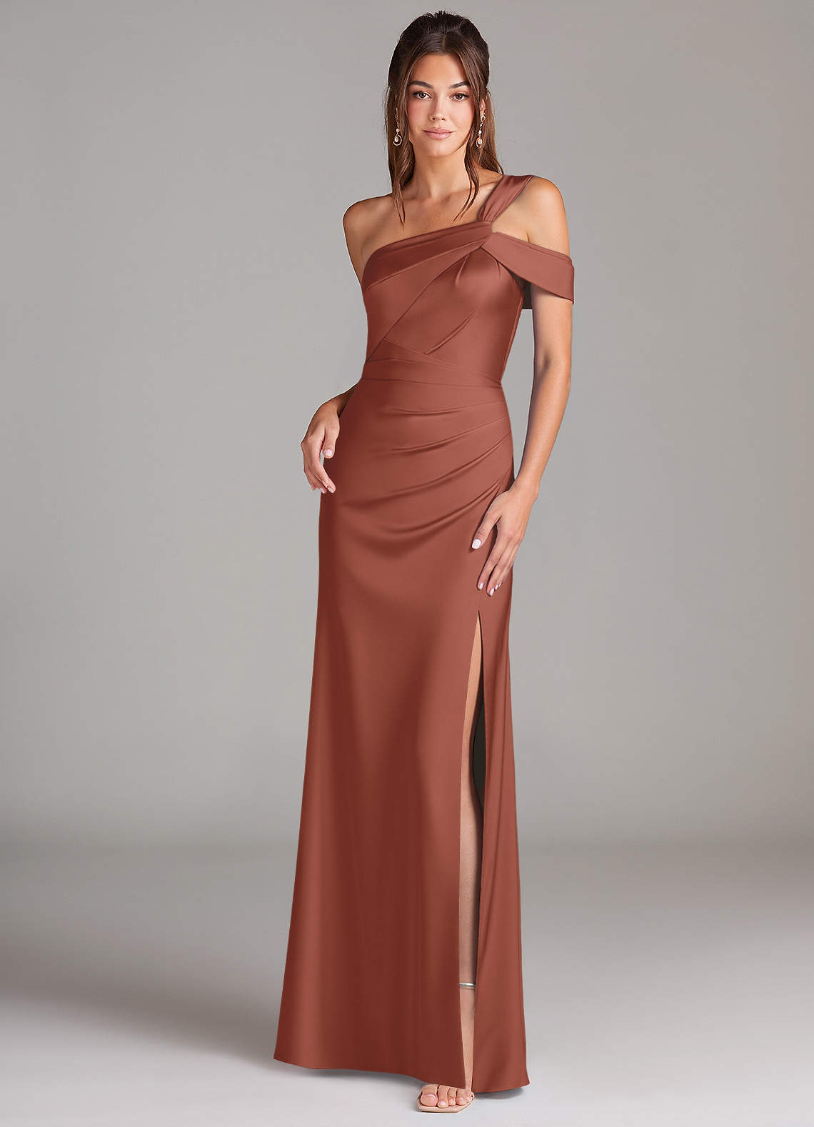 elyessen Wynter Black Sheath One Shoulder Stretch Satin Dress 6