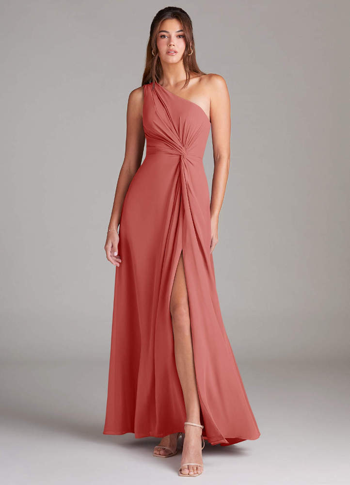 elyessen Brooke Sky Blue A-Line One Shoulder Chiffon Dress 4