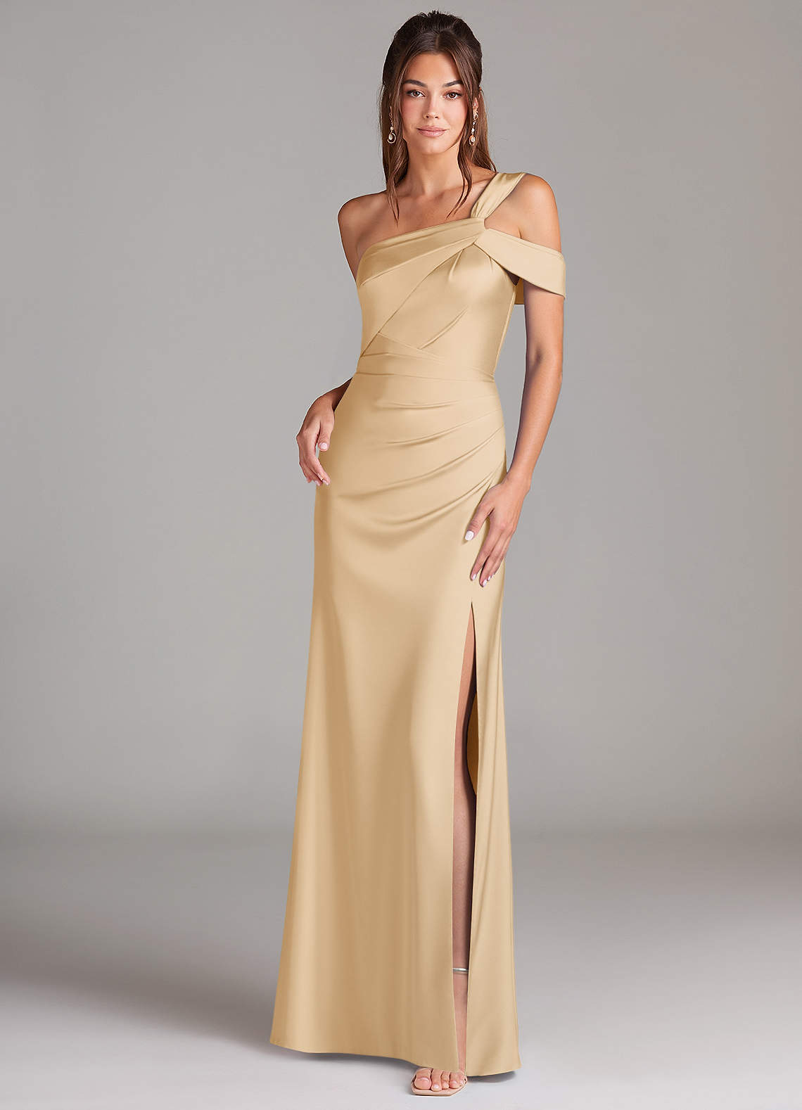 elyessen Wynter Black Sheath One Shoulder Stretch Satin Dress 6