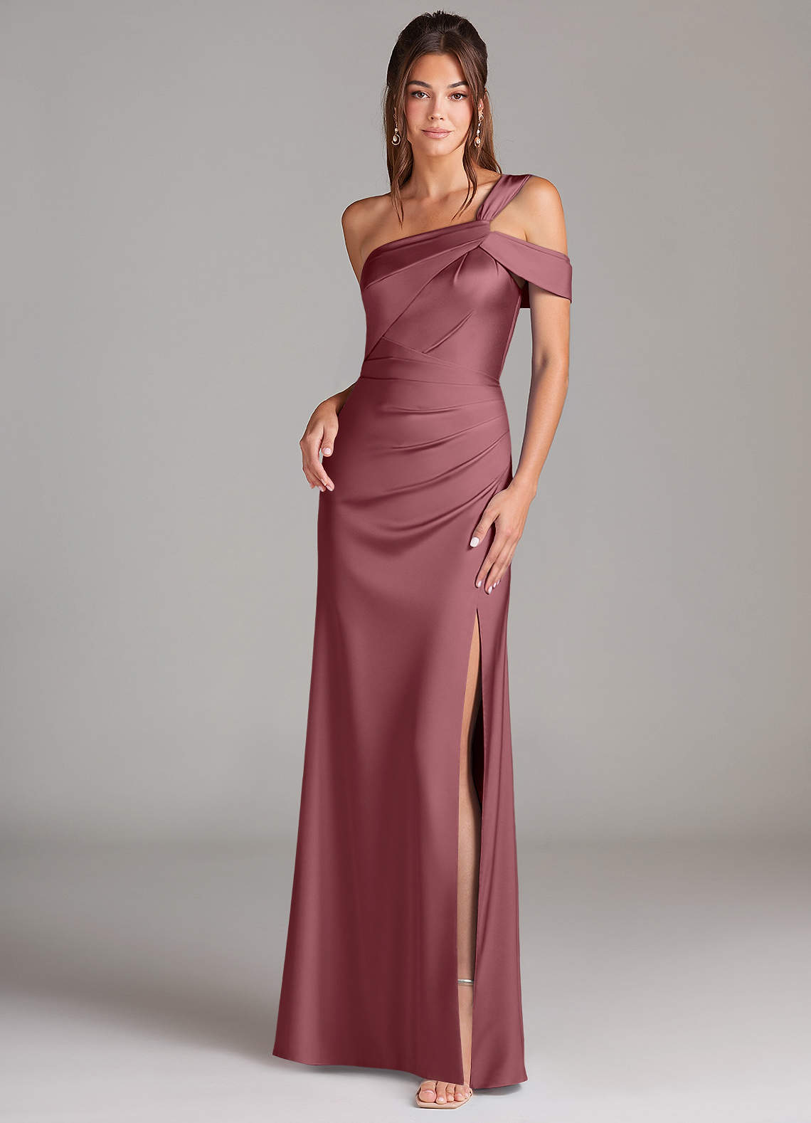 elyessen Wynter Black Sheath One Shoulder Stretch Satin Dress 5