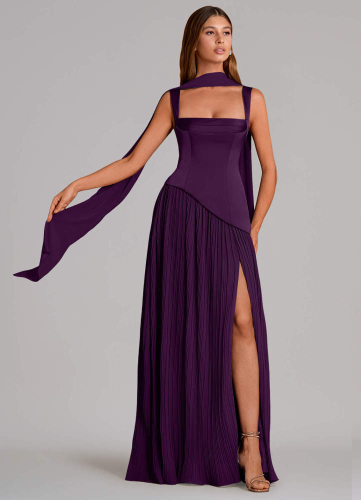 elyessen Stephanie Black A-Line Pleated Stretch Satin Dress 5