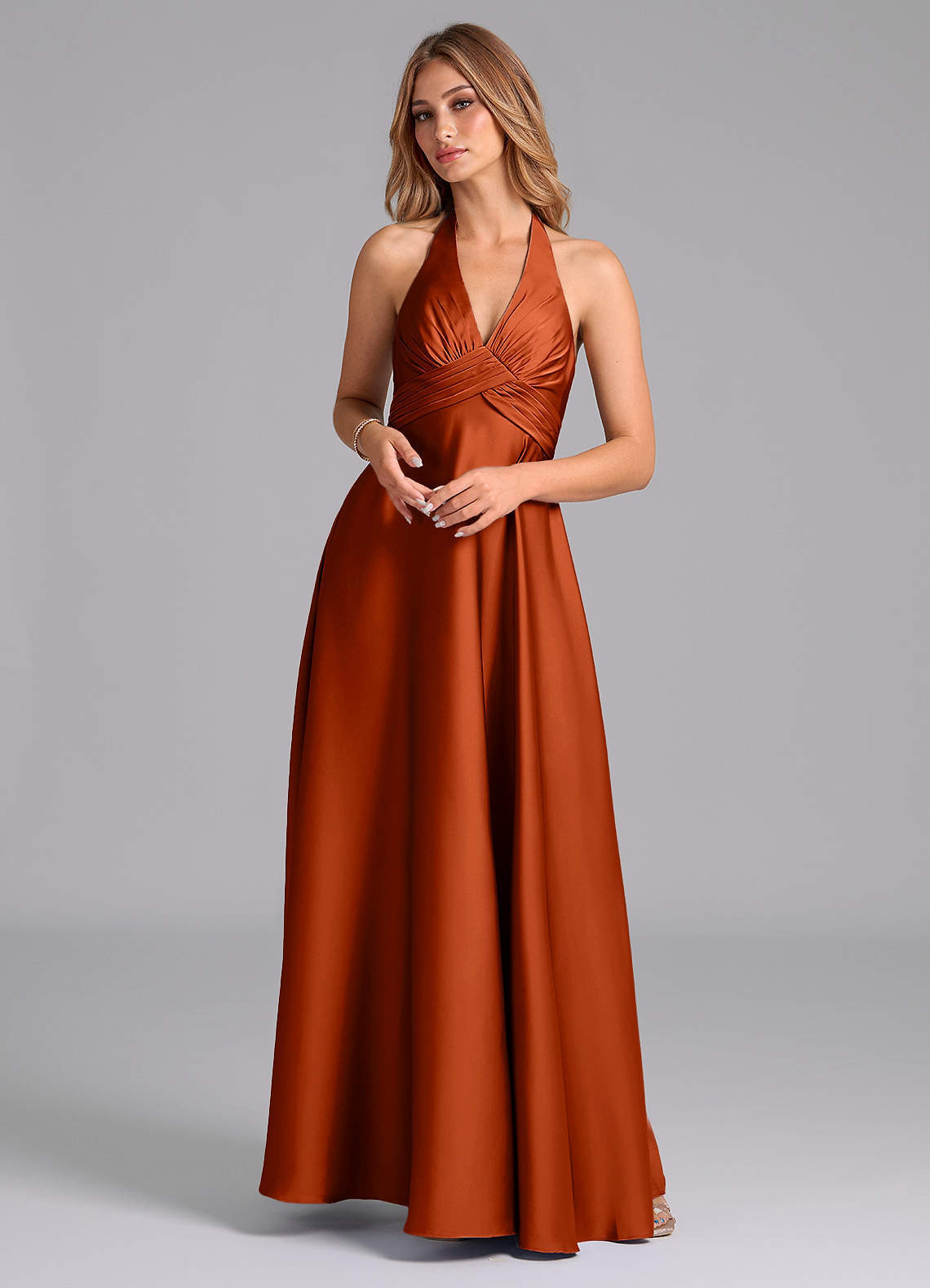 elyessen Tessie Terracotta A-Line Pleated Stretch Satin Dress 6