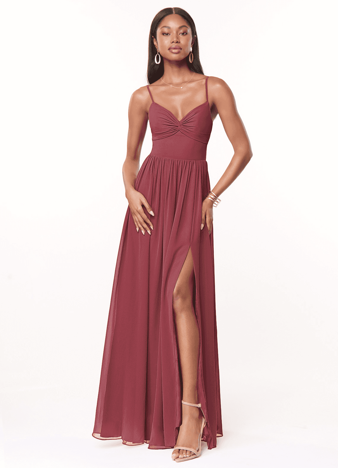 elyessen Zeya Dusty Blue A-Line V-Neck Pleated Chiffon Dress 6