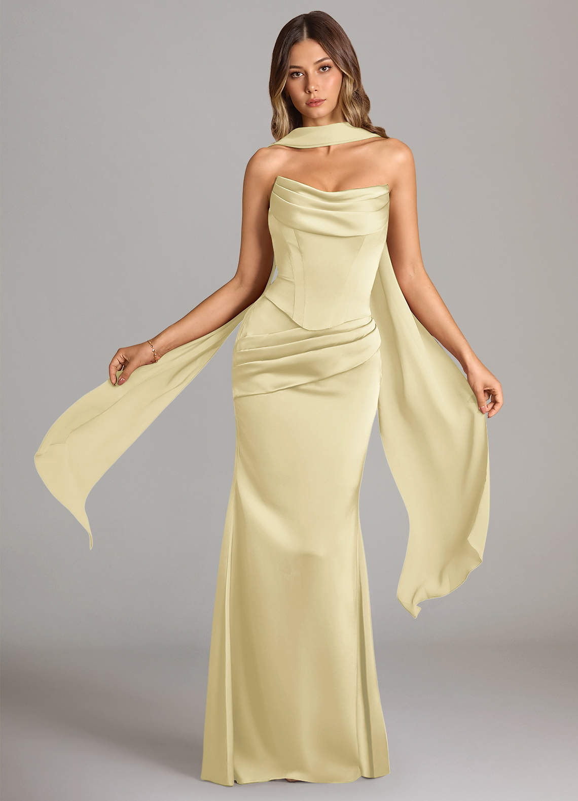 elyessen Sorrel Black Mermaid Strapless Stretch Satin Convertible Dress 6