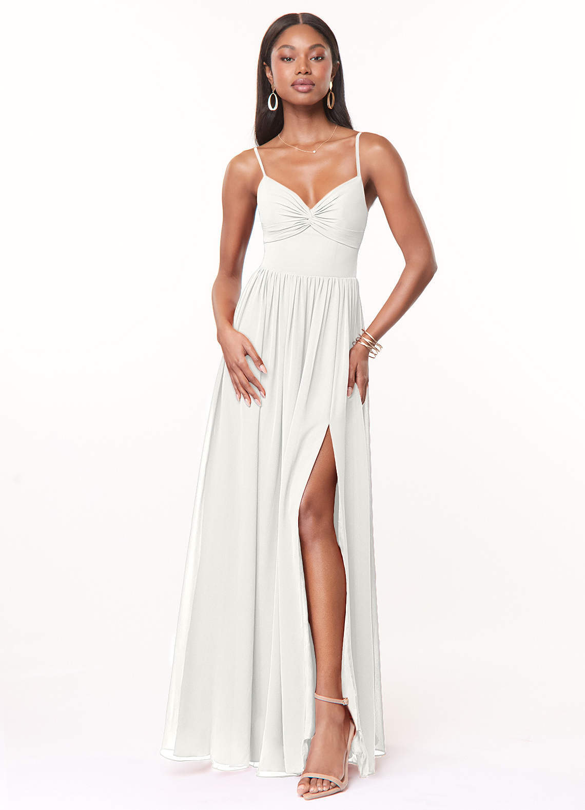 elyessen Zeya Dusty Blue A-Line V-Neck Pleated Chiffon Dress 7