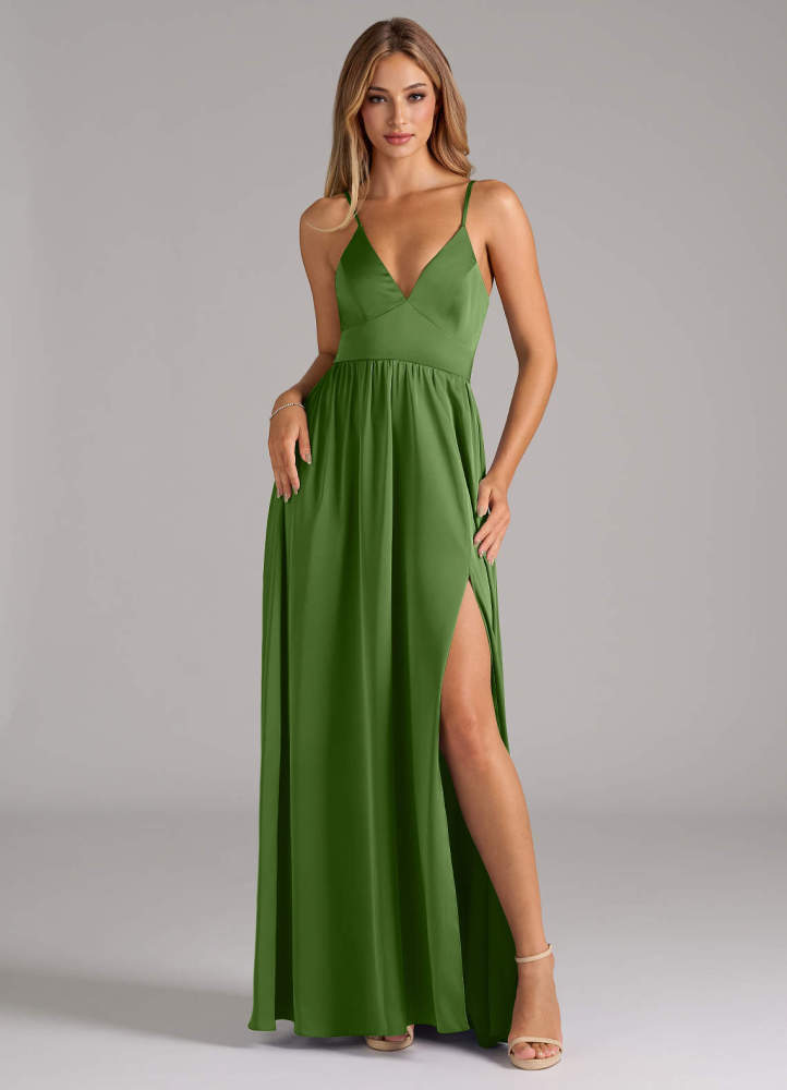 elyessen Aaida Dusty Sage A-Line Corset Stretch Satin Dress 1