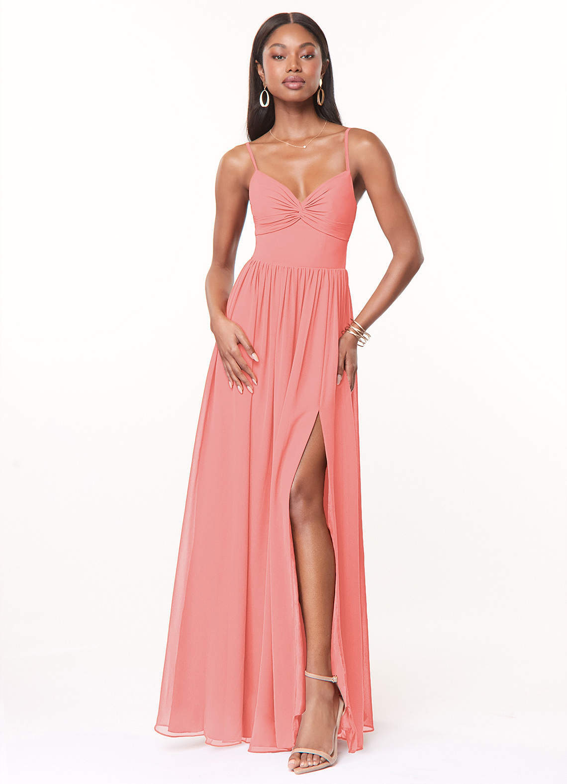 elyessen Zeya Dusty Blue A-Line V-Neck Pleated Chiffon Dress 8