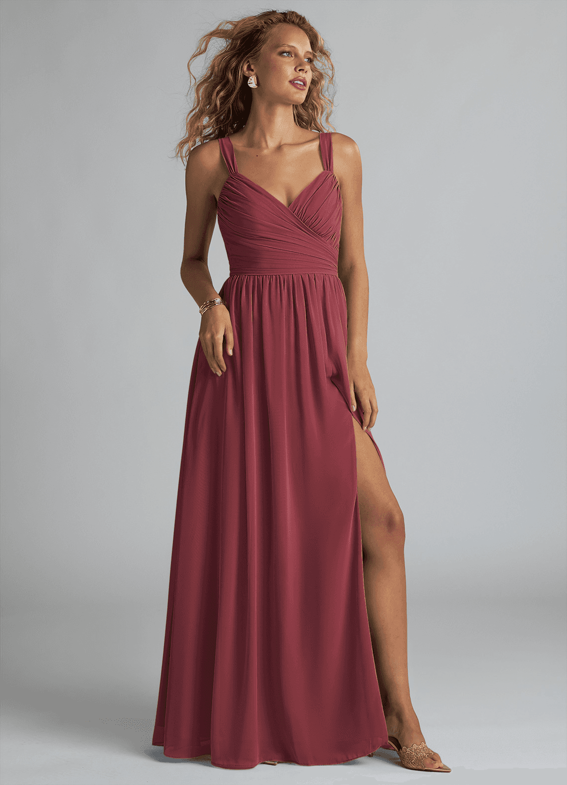 elyessen Aziza Sky Blue A-Line V-Neck Pleated Chiffon Dress 6