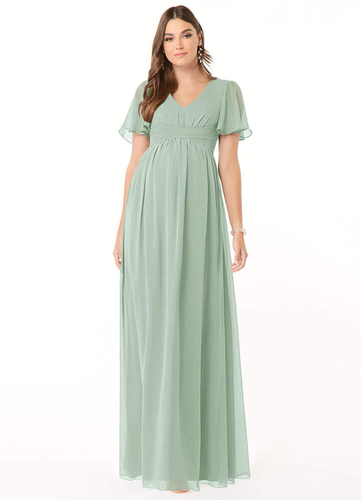 elyessen Verna A-Line V-Neck Ruched Chiffon Floor-Length Dress Cabernet 1