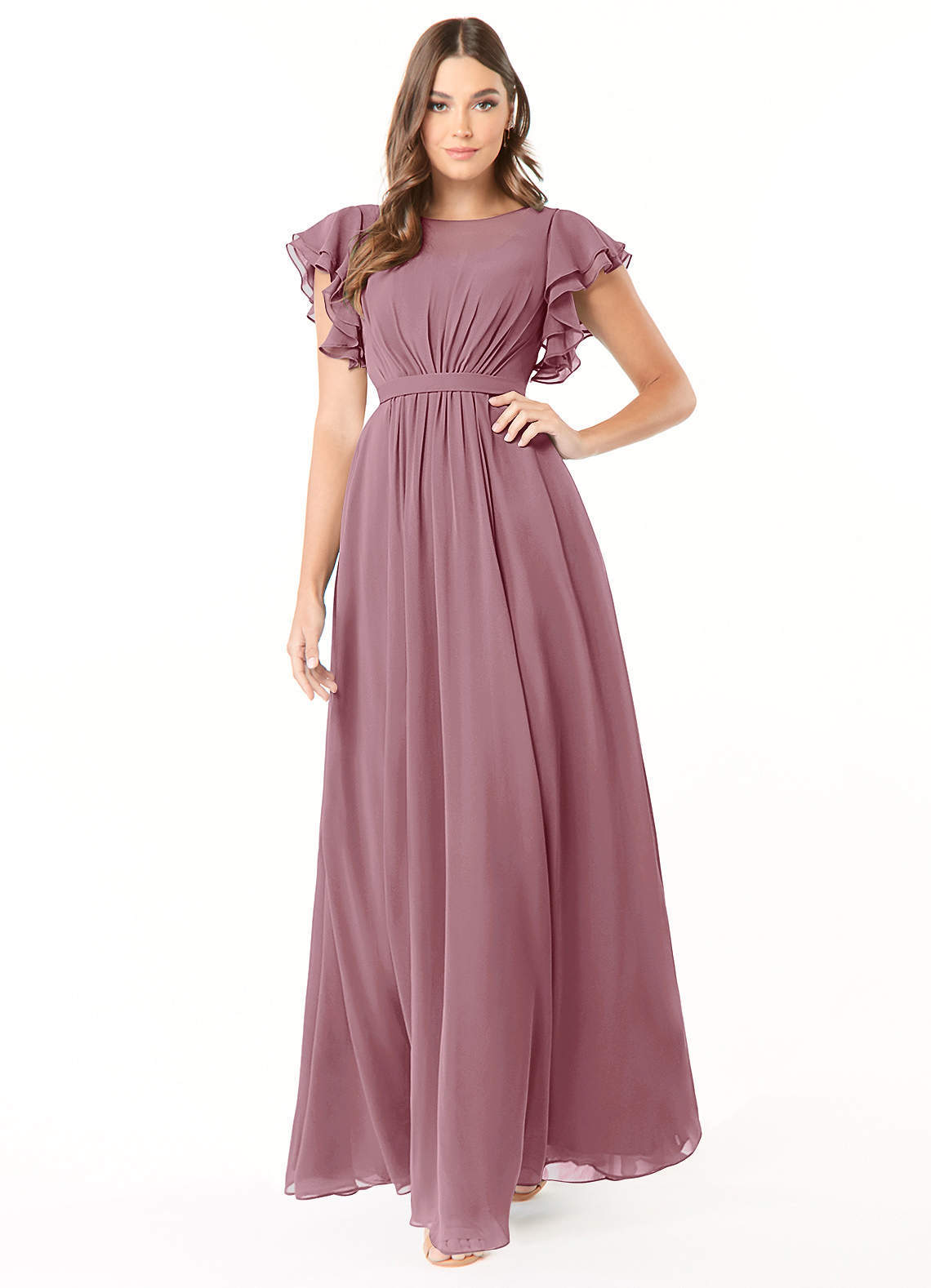 elyessen Daphne A-Line Ruffled Chiffon Floor-Length Dress Eucalyptus 5